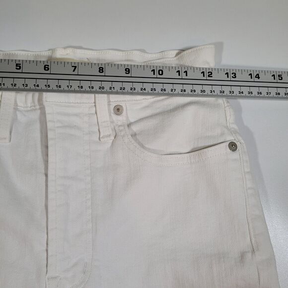 White High Rise Straight Leg Cropped Raw Hem Jeans Casual Denim - Picture 5 of 13